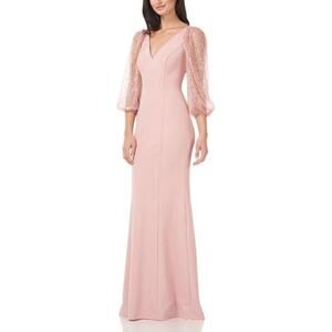 NWT JS Collections Beaded Sleeve V Neck Maxi Dress Pink Size 6